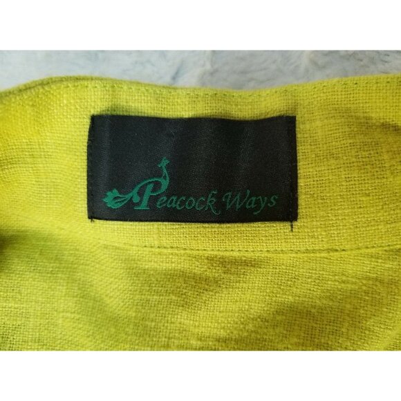 Peacock Ways Womens Linen Mandarin Style Blazer Jacket Cardigan Lime Green - Picture 3 of 10